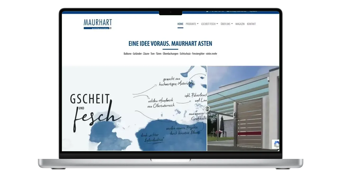 Vorher-Nachher-Animation der Maurhart-Website im MacBook