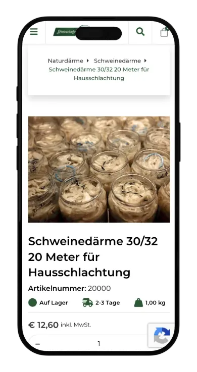 Selbermacher24-Produktseite Schweinedärme auf MacBook und iPhone, mobil auf iPhone