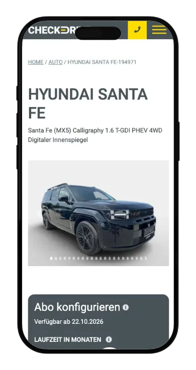 Checkdrive-Einzelfahrzeug Hyundai Santa Fe auf einem iPhone