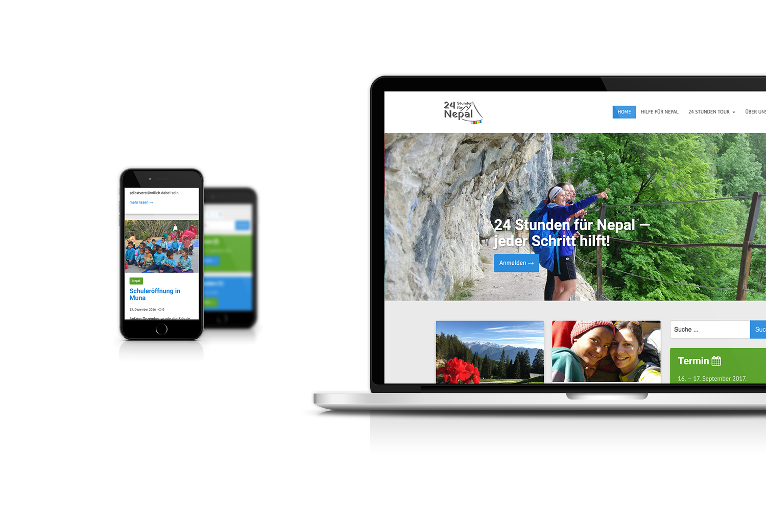 24 Stunden für Nepal Responsive Website 24 Stunden für Nepal Responsive Website - Laptop und Mobiltelefon